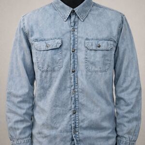 Wrangler Chambray Button Down Shirt Light Blue Western Workwear L